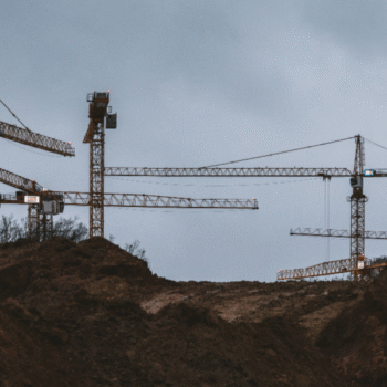 Tower cranes demonstrating structural engineering in construction sites.