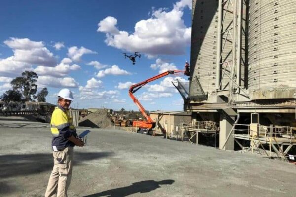 Drone Surveys Yenem Structural Engineers Mining industry drone pilot carrying out structural drone service as an asset inspection on site in Western Australia.