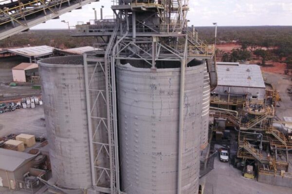 Drone Surveys Yenem Structural Engineers Structural drone service being carried out on a large industrial bin on a mine site in Western Australia.