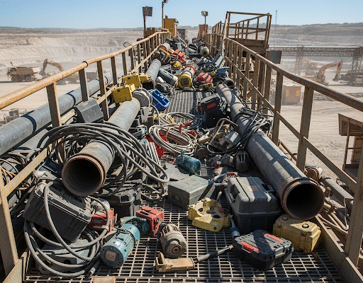 Before Cyclone Season Lands: The Hidden Structural Risks on Your Mine Site Yenem Structural Engineers Mine site walkway cluttered with equipment, highlighting potential structural risks before cyclone season.
